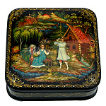 0071599/9*9см  Лаковая миниатюра Палех ШКАТУЛКА "У колодца" Кузнецова