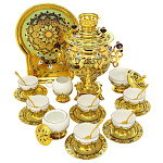 0023172 Златоуст НАБОР С Самоваром 3л. "ЗВЕЗДА ВОСТОКА" поднос+6ч/п+6 ложек в ПУ