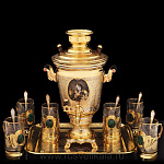 0020591/НБ Златоуст НАБОР С САМОВАРОМ 3 литра, + поднос+4 подстаканника позолота