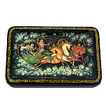 0071612/15*10см  Лаковая миниатюра Палех ШКАТУЛКА "Тройка" Полянина