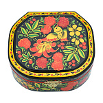 0073644-120*100мм Хохлома Шкатулка Р31 "ПТИЦА.МАЛИНА" черный фон