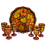 0070763  Хохлома Набор ВОДОЧНЫЙ 6 стопок на подносе