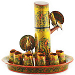 0021745 Хохлома Набор д/вина "Глухари"  9пр.(Зол/хохл) 3392