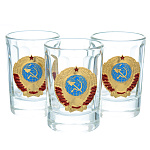 0076461-СССР 3шт НАБОР СТОПОК 50мл "Эх, хорошо в стране советской жить!"