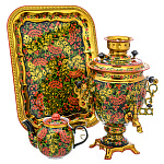 0074867-3л-Нб- САМОВАР  "Хохломской.РЯБИНА"3л  3 предмета  (чайник+ поднос)