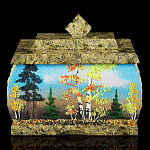 0051475/9959  Нат.камень Шкатулка роспись ОСЕНЬ 110*80*95ММмм 700 гр