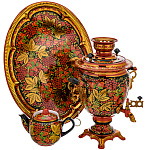 0074171/желудь  Хохлома САМОВАР 3 л  "ЯГОДЫ" (поднос и чайник)поднос овал