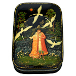 0071608/13*9см Лаковая миниатюра Палех ШКАТУЛКА "ЕРМАКОВЫ ЛЕБЕДИ" Захарова