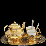 0021840-чайник Златоуст к НАБОРУ чайный  2 чаш, блюд, ложки, позолота