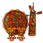 Питейный набор на 6 персон "Мельница". Хохлома