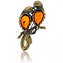 Брошь с янтарем "Попугайчики Неразлучники", фотография 2. Интернет-магазин ЛАВКА ПОДАРКОВ