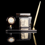 0056250 Обсидиан НАБОР офисный  с часами и 1 ручкой, черный