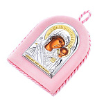 0052351/4,5*6см/5016011501/розовый Икона "БМ "Казанская" серебрение, кожа 