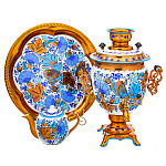 0076506 Самовар электрический  "ВАСИЛЬКИ" 3л , поднос круглый