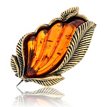 0045082/2066.4 Брошь Винтажный листик 2 (коньячный)