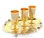 25669/ФР Златоуст НАБОР водочный "ТРИО"3 стопки + поднос (в пенале) 