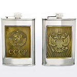 0011965/малая Сувенир ФЛЯГА С СИМВОЛИКОЙ в ассорт. (металл/кожа) 