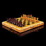 0066436 Шахматная доска складная"Янтарный дебют 1"с фигурами, Янтарь, дерево, лак.31*15*8см