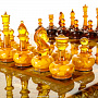 Шахматный стол с инкрустацией и фигурами из янтаря 99х53 см, фотография 4. Интернет-магазин ЛАВКА ПОДАРКОВ