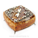 0016503-Б Янтарь  ШКАТУЛКА "Стрекоза"с жемчугом,  Бронза