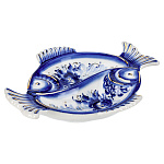 0020842 Гжель Икорница "РЫБКИ"  в золоте
