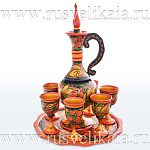 0017815/Ф Хохлома НАБОР Винный/водочный 8пр.графин/поднос/6 рюмок