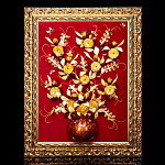 0055399-НП КАРТИНА ЯНТАРНАЯ "Букет в вазе" на бархате 78*98см дв.багет дерев.,итальянский