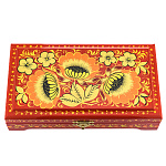 0080727 ХОХЛОМА ШКАТУЛКА "Золотые цветы" 18*10*4 (красный фон) Р11