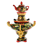 0029896-Б  Хохлома Сувенир Шкатулка фарфоровая "САМОВАР"(разная роспись)