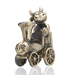 0057014 Бронза Сувенир  Визитница "БЫК В ПАРОВОЗЕ"