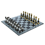 300274-НП Стекляная Шахматная Доска с КЛАССИЧЕСКИМИ ФИГУРАМИ(метал=дерево) 47*47 см