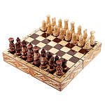 0080422 Нат.дерево ШАХМАТЫ-шкатулка дорожные резные ок 30*15*10см (корчн)