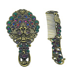 0090386 Сувенир Набор ЗЕРКАЛО ручка-подставка С РАСЧЕСКОЙ "ПАВЛИН"13.5*7 см