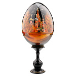 Деревянное пасхальное яйцо на подставке "Москва. Храм Василия Блаженного"