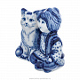 Статуэтка "Домовенок и кот". Гжель, фотография 3. Интернет-магазин ЛАВКА ПОДАРКОВ