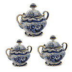 Гжель Сахарница "Семейная №3" Малая 13*16см в золоте Авт. Алехин С.С. 