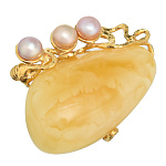 0068232/10,08г Серебро 925* БРОШЬ  вст.Янтарь/позолота