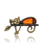 0071518/2669.4 Брошь Кот на веточке (коньячный)