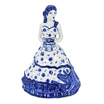 09385/коб. Гжель Колокольчик "Дама с подарком" 15см  Авт. Тарыгин М. В.