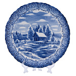 Тарелка декоративная "Зима в деревне". Гжель