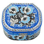 0076992/12*10см-овал Хохлома Шкатулка "ЦВЕТЫ" на сине-черн Р 31 