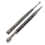 3966/АД Оружие сувенирное КИНЖАЛ ВОРОНЕНАЯ СТАЛЬ с серебром  в коробке(кож/зам)