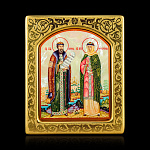 0066551-0049 Икона рукописная Петр и Феврония перламутр 150-180 мм рама сус зол