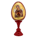 0063265/16см ЯЙЦО ПАСХАЛЬНОЕ С ЛИКОМ "БМ СЕМИСТРЕЛЬНАЯ" на подставке 16*26см (дерево)