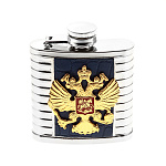00119662 Сувенир ФЛЯГА С СИМВОЛИКОЙ "Герб РФ" мини (синяя кожа) 8,5*7,5см