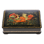 0061387-19*13см  Лаковая миниатюра Палех ШКАТУЛКА "ТРОЙКА" Марова