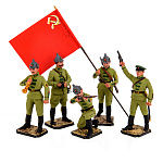 Оловянная миниатюра, набор солдатиков "Буденовцы". 5 фигур