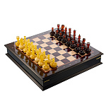 Шахматный ларец с янтарными фигурами 48х48 см