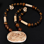 23860 Изделия из кости Ожерелье с Драконом, Бивень мамонта, Янтарь, Тигровый глаз, Л333