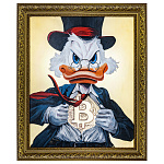 0078219 КАРТИНА на латунном холсте СКРУДЖ МАКДАК С БИТКОИНОМ , дерев рама, 60*70 см